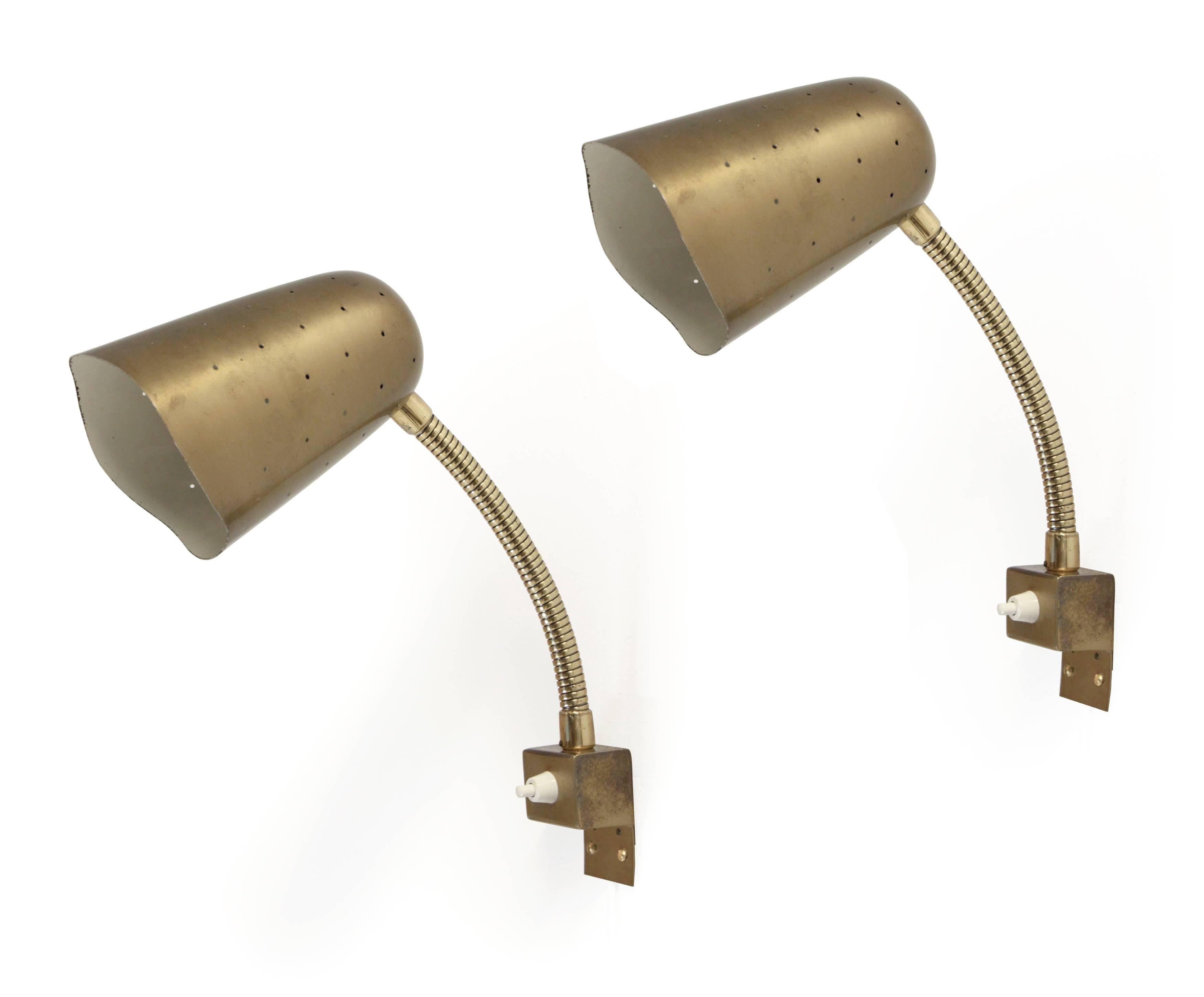 Norwegian Pair of Mid-Century Wall Lights in Brass by AWF, 1960s For Sale