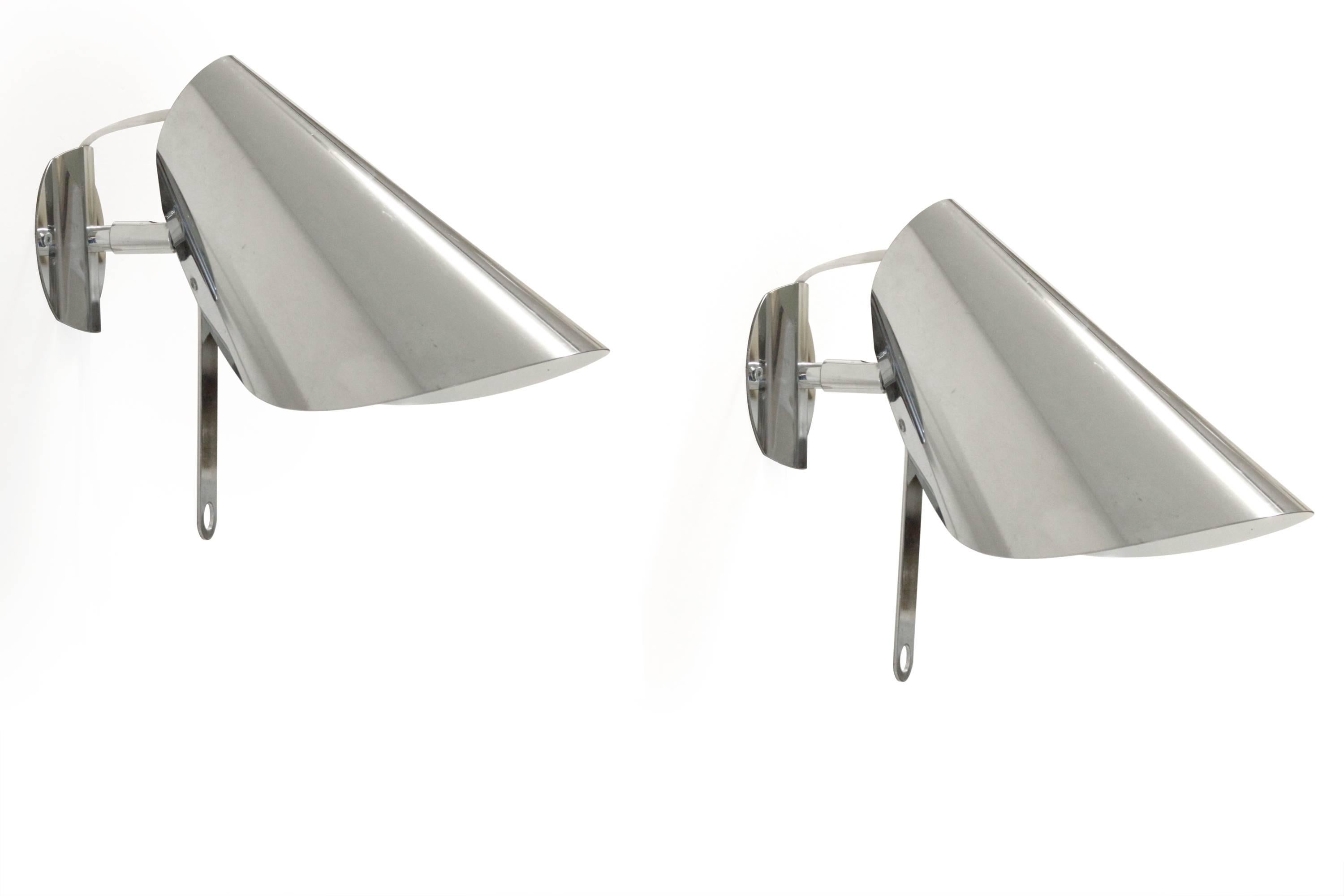 Mid-Century Modern Refreshing Pair of Wall Lights in Chrome, 1970s
