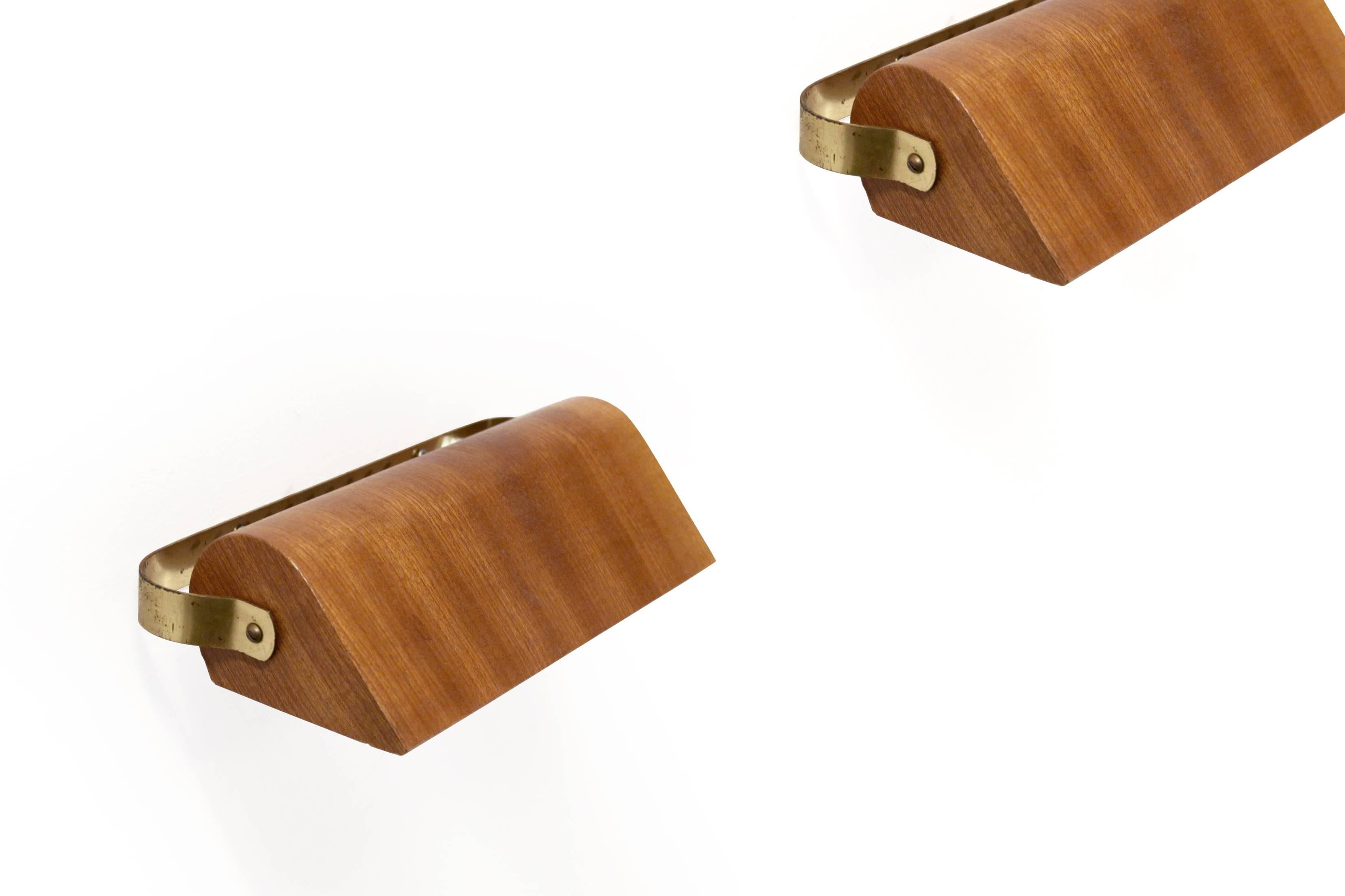 Swedish Decorative Pair of Teak Wall Lights, Sweden, 1960s