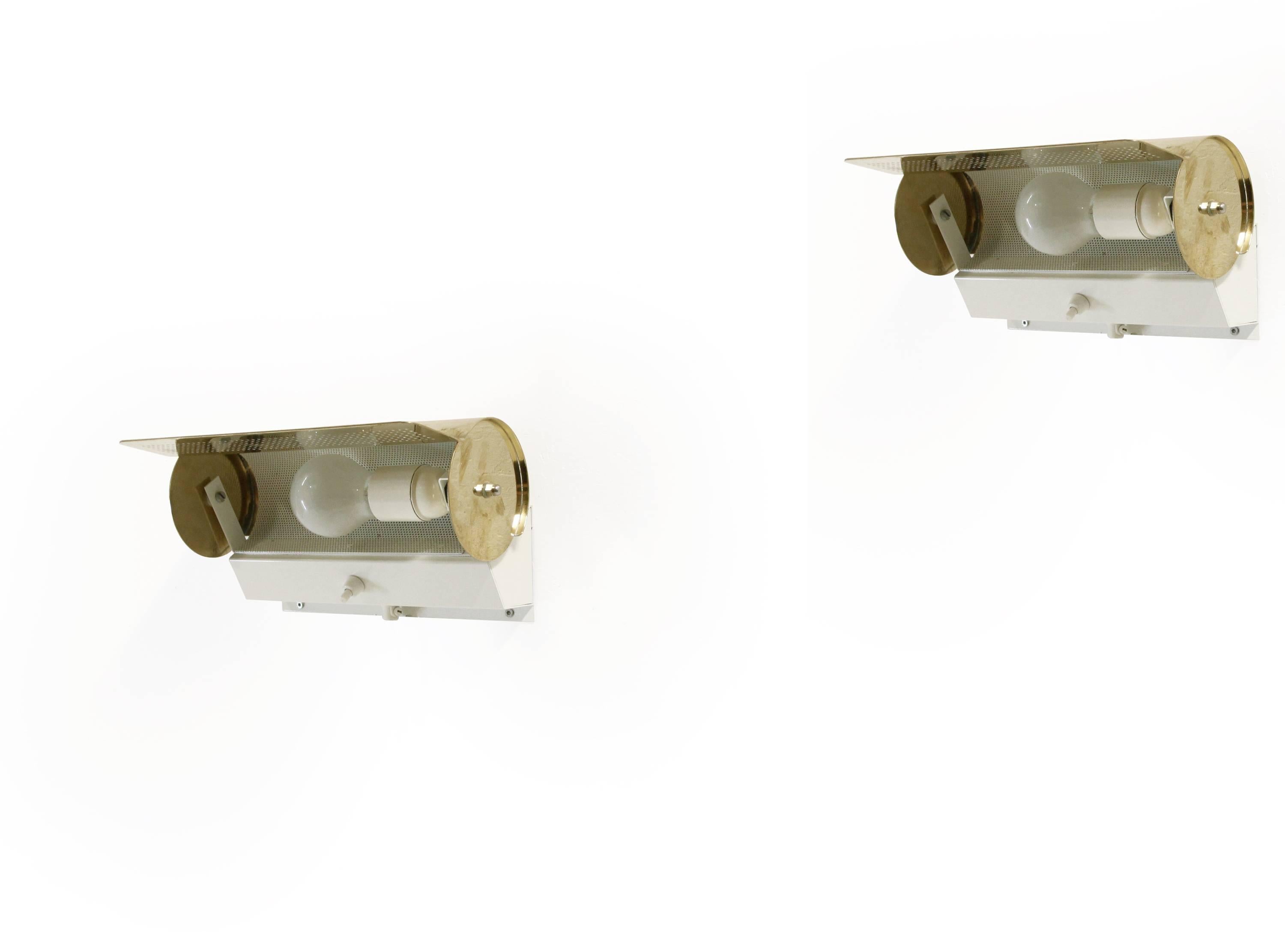 Late 20th Century Pair of Midcentury Wall Lights in Brass, 1970s For Sale