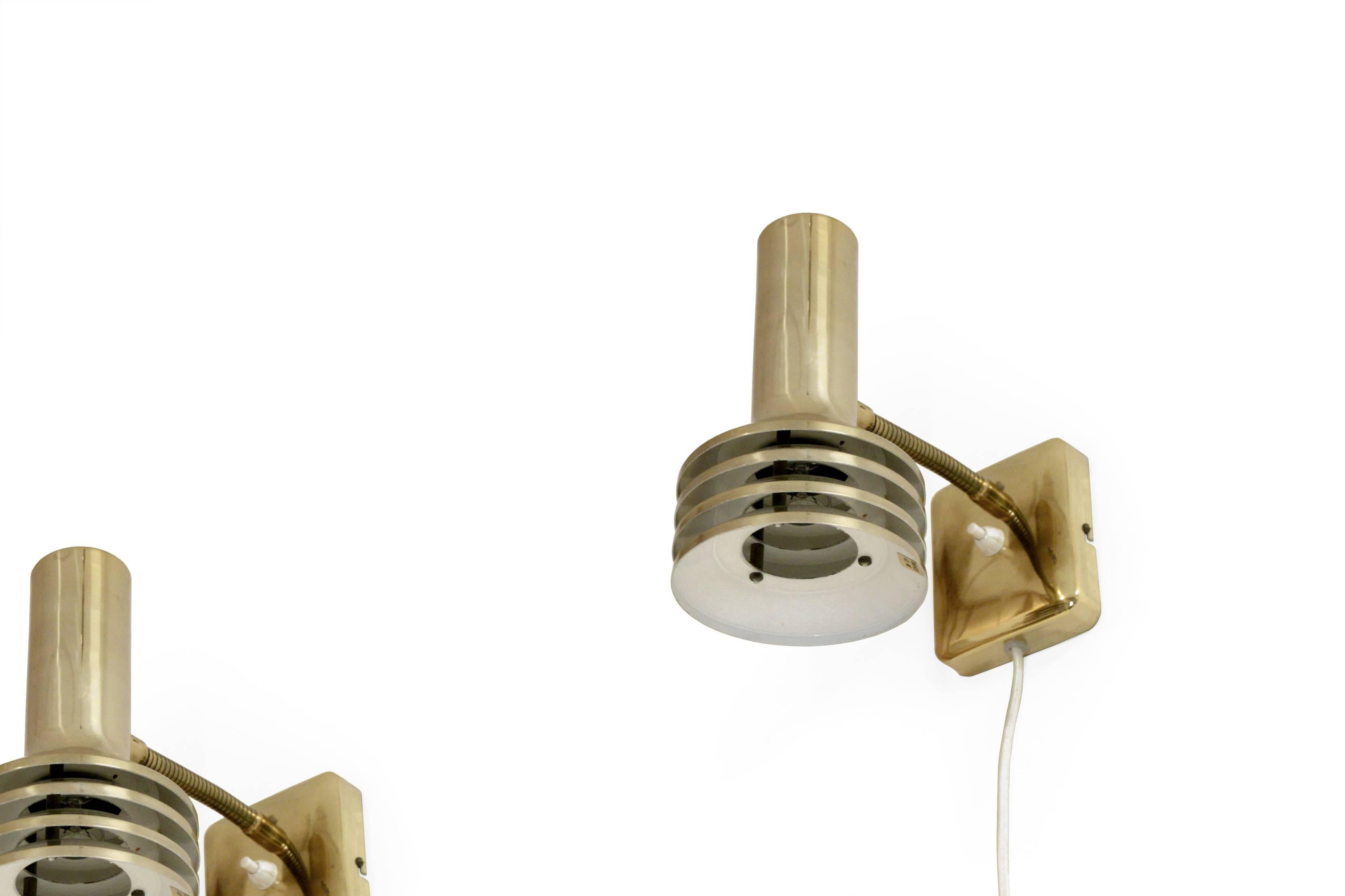 Mid-Century Modern Pair of Wall Lights in Brass by Bison, Norway, 1960s