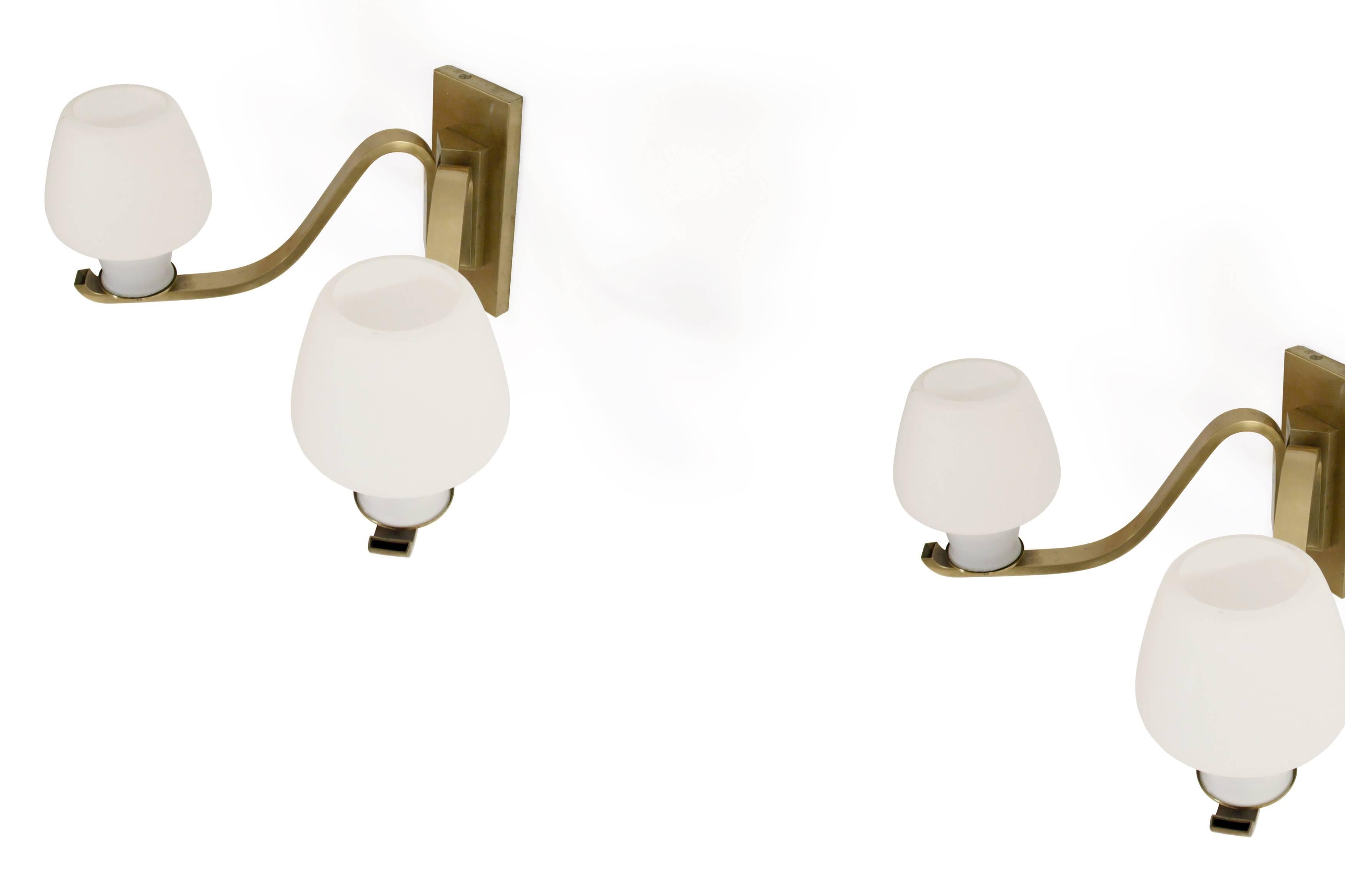 Mid-Century Modern Pair of Large Wall Lights in Brass by Fog & Mørup, Denmark, 1950s