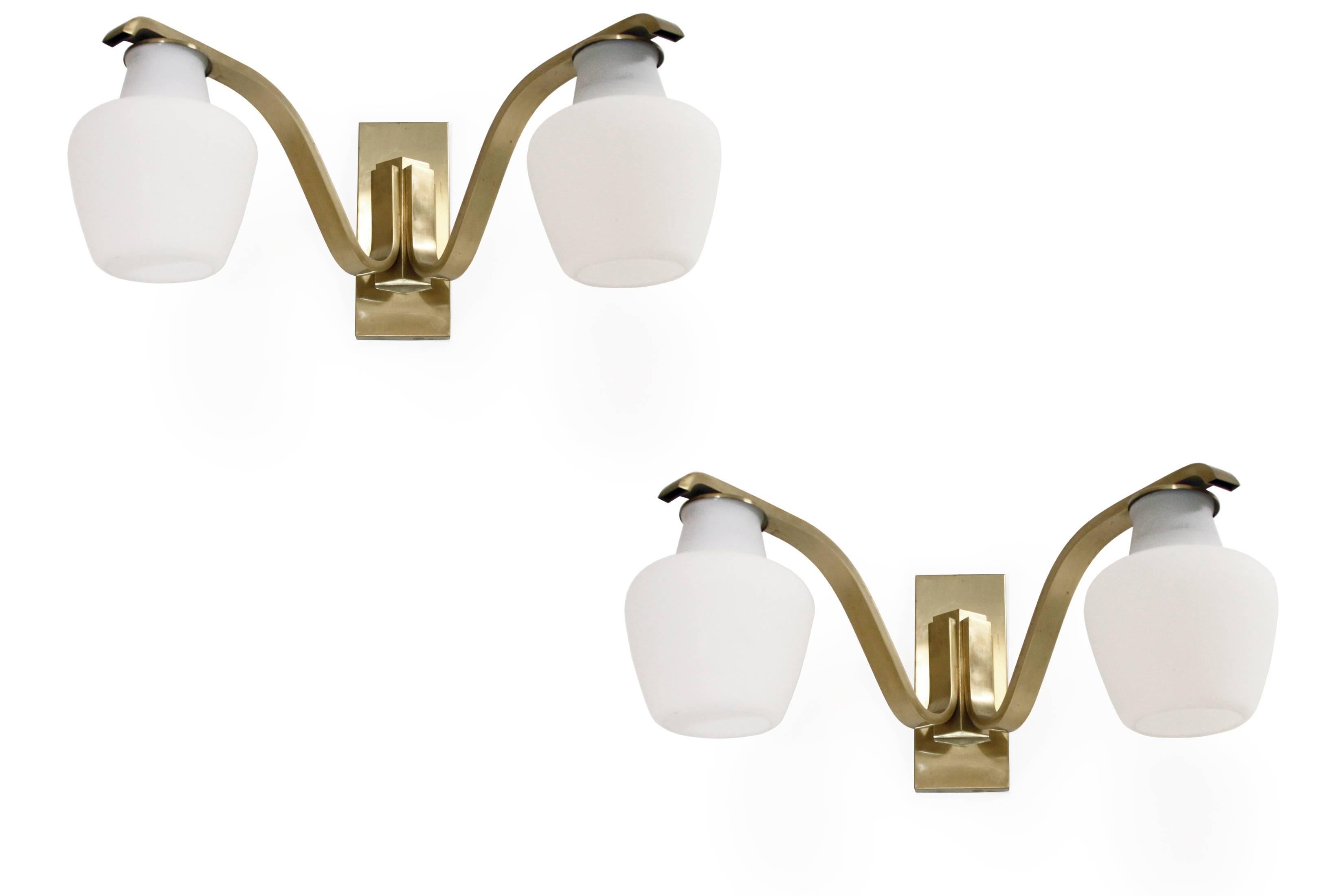 Mid-20th Century Pair of Large Wall Lights in Brass by Fog & Mørup, Denmark, 1950s