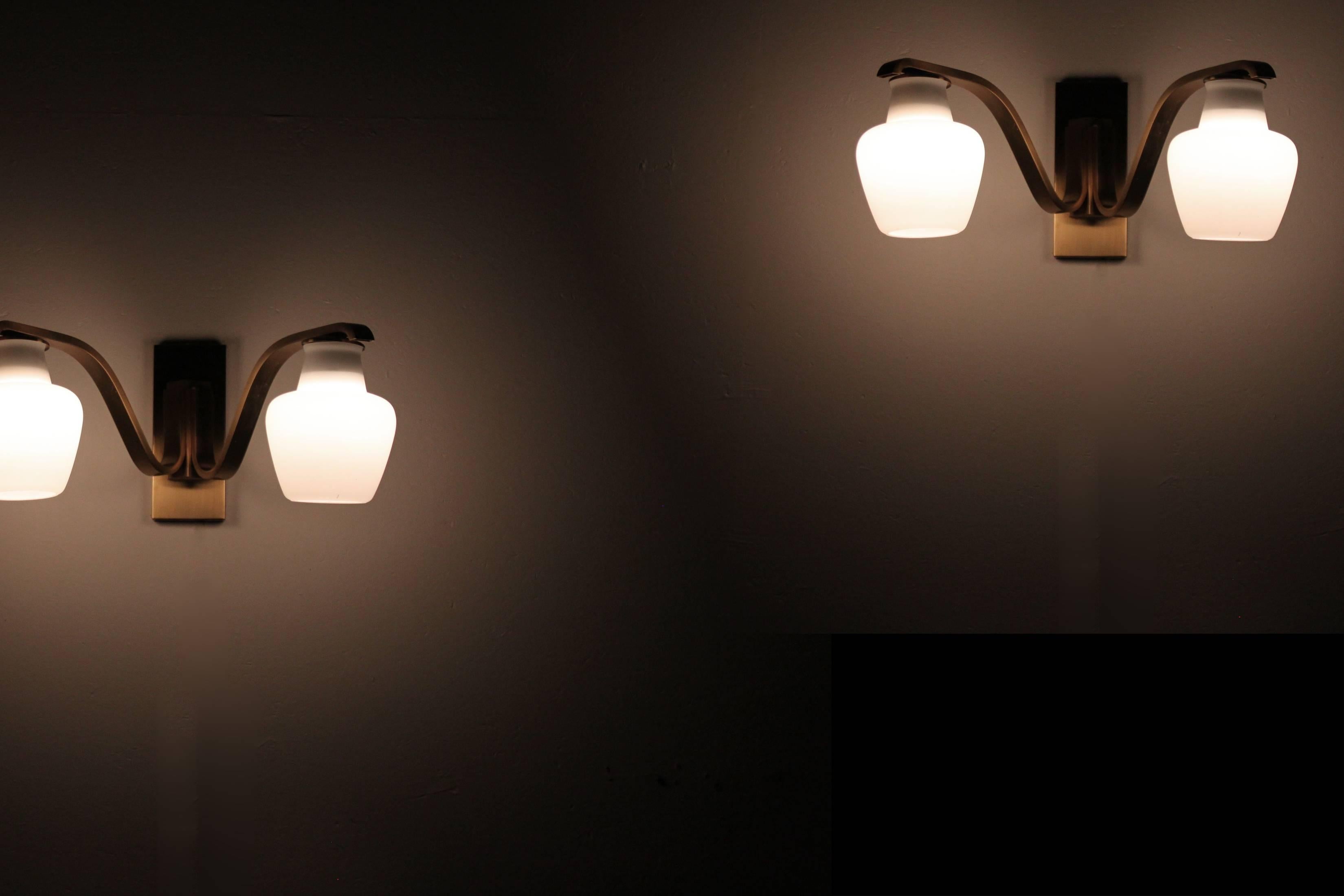 Pair of Large Wall Lights in Brass by Fog & Mørup, Denmark, 1950s 1