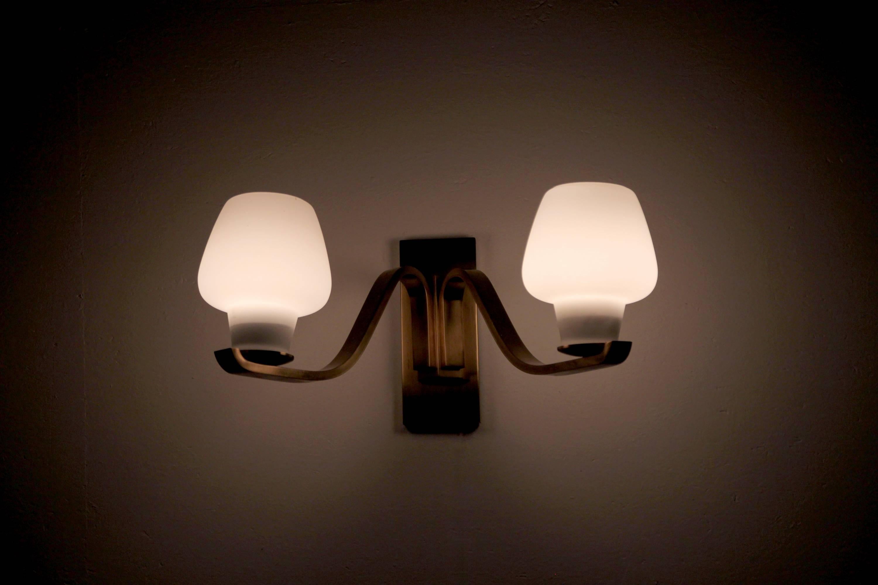 Pair of Large Wall Lights in Brass by Fog & Mørup, Denmark, 1950s 3