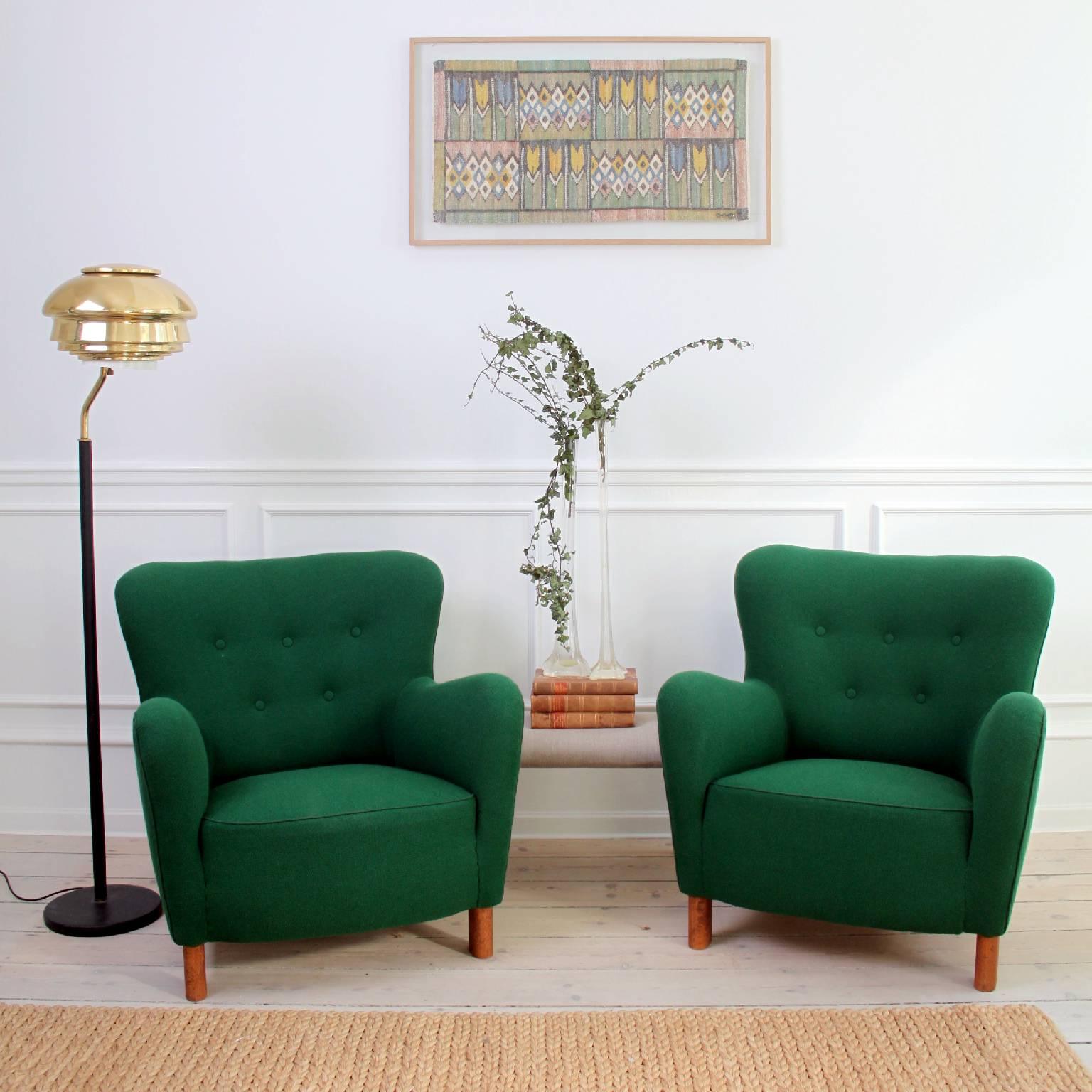 Stained Fritz Hansen, Pair of Easy Chairs Model 1669, Mid-Century Modern