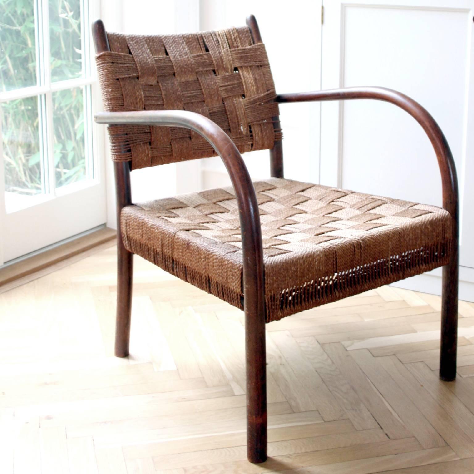 20th Century Frits Schlegel Beech and Seagrass Armchair, 1930s