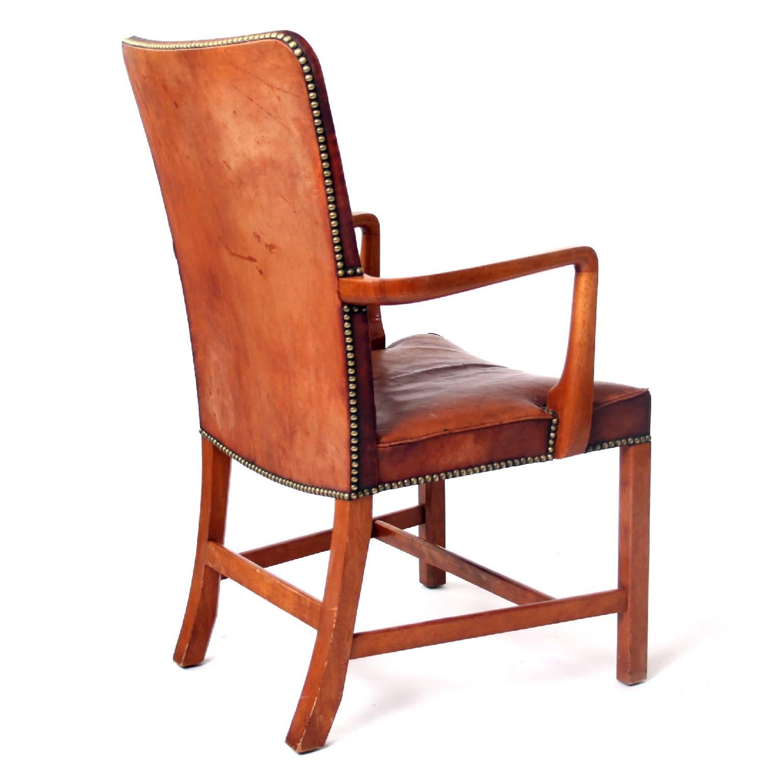 Scandinavian Modern Kaare Klint, High Back Armchair in Original Niger Leather, 1940's. 