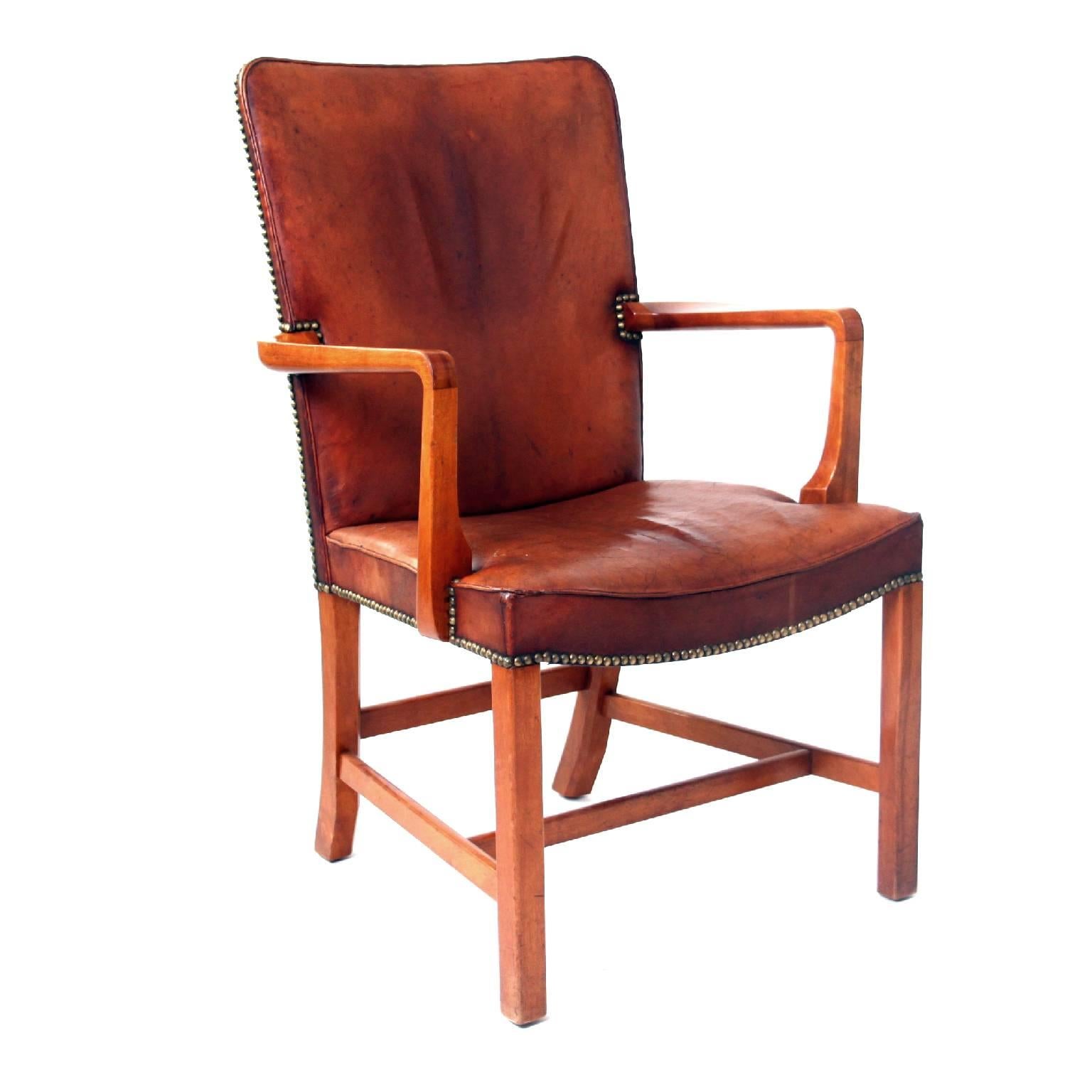 Danish Kaare Klint, High Back Armchair in Original Niger Leather, 1940's. 