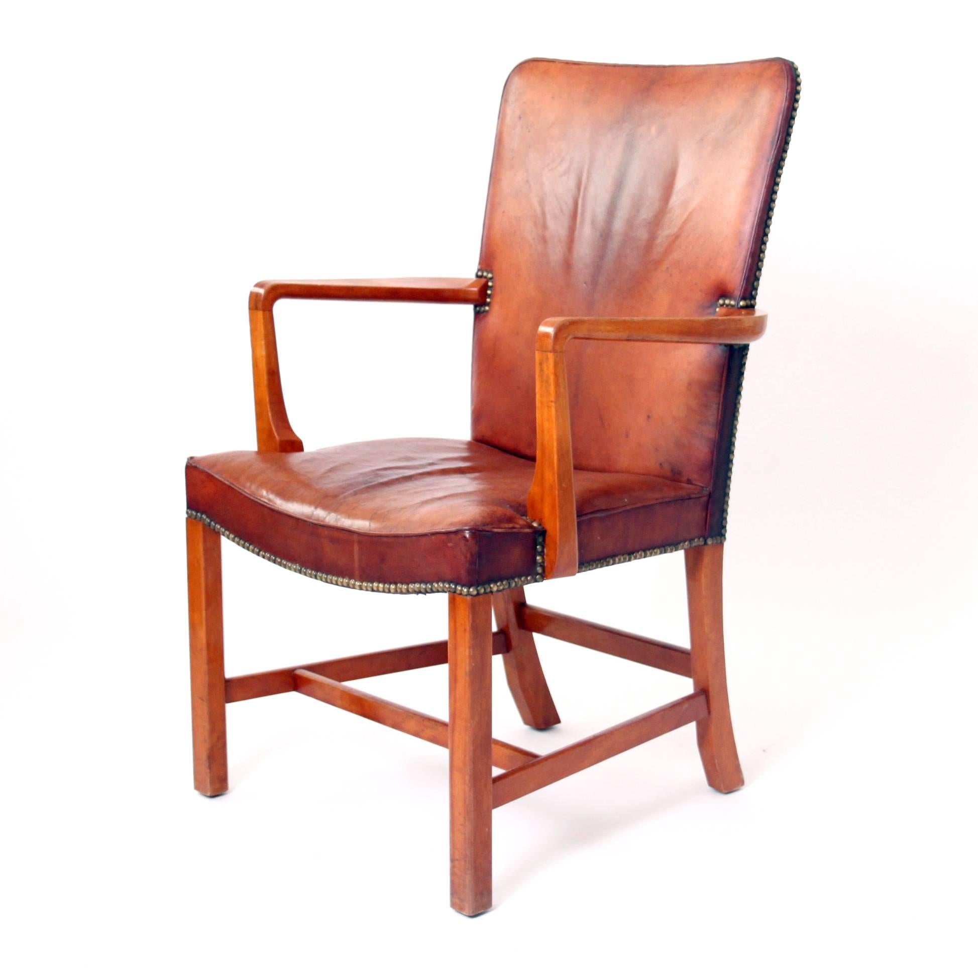 Kaare Klint, High Back Armchair in Original Niger Leather, 1940's.  In Good Condition In Copenhagen, DK