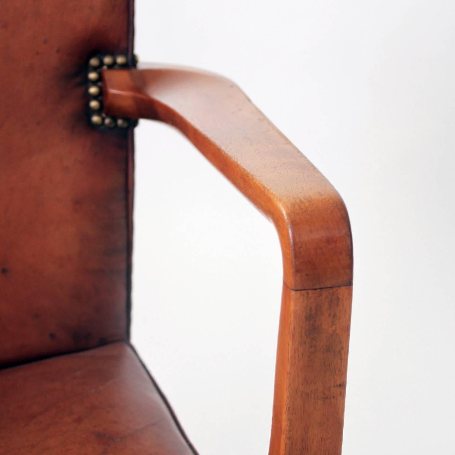 20th Century Kaare Klint, High Back Armchair in Original Niger Leather, 1940's. 