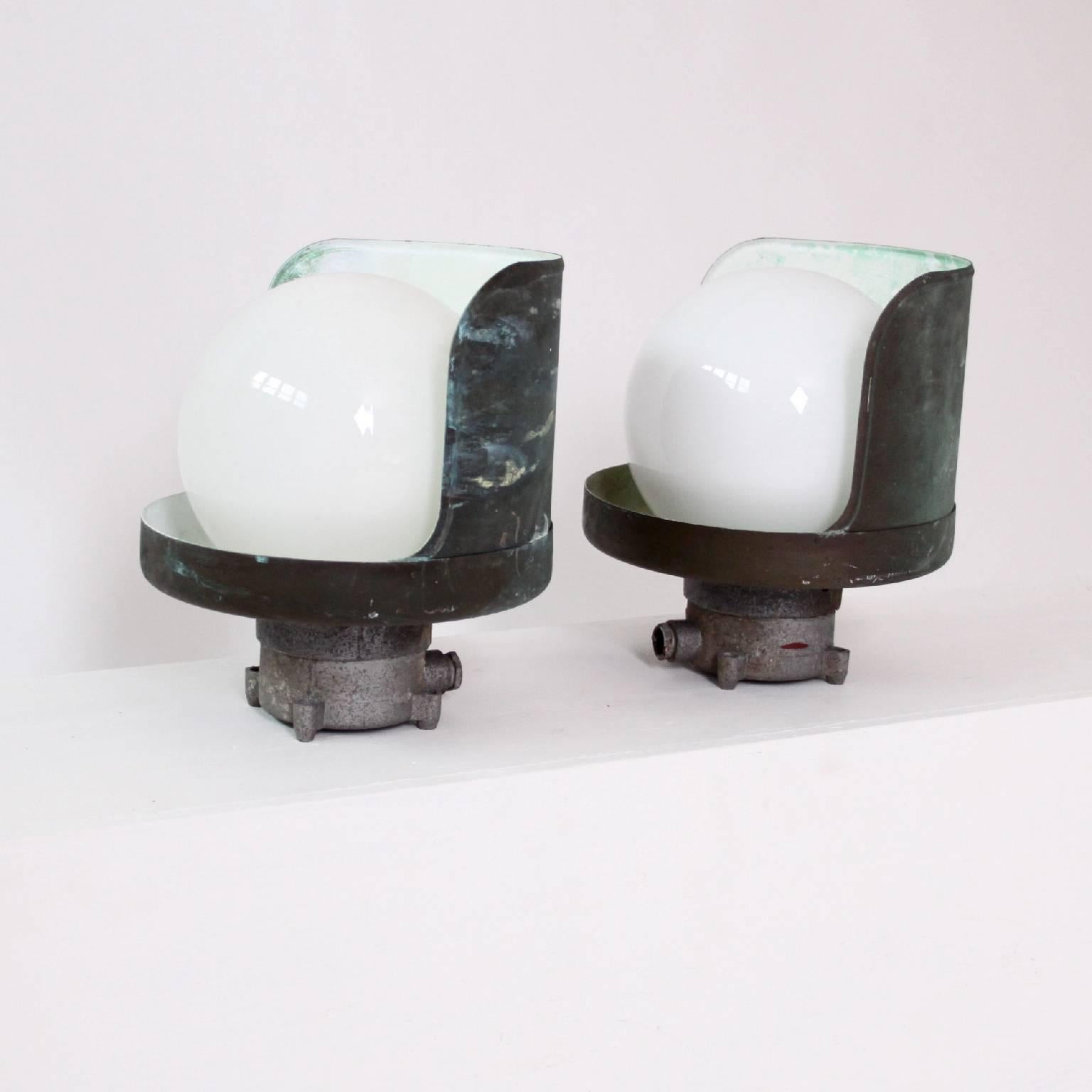 Finnish Pair of Original Paavo Tynell Wall Lamps in Copper with Beautiful Patina 1940s