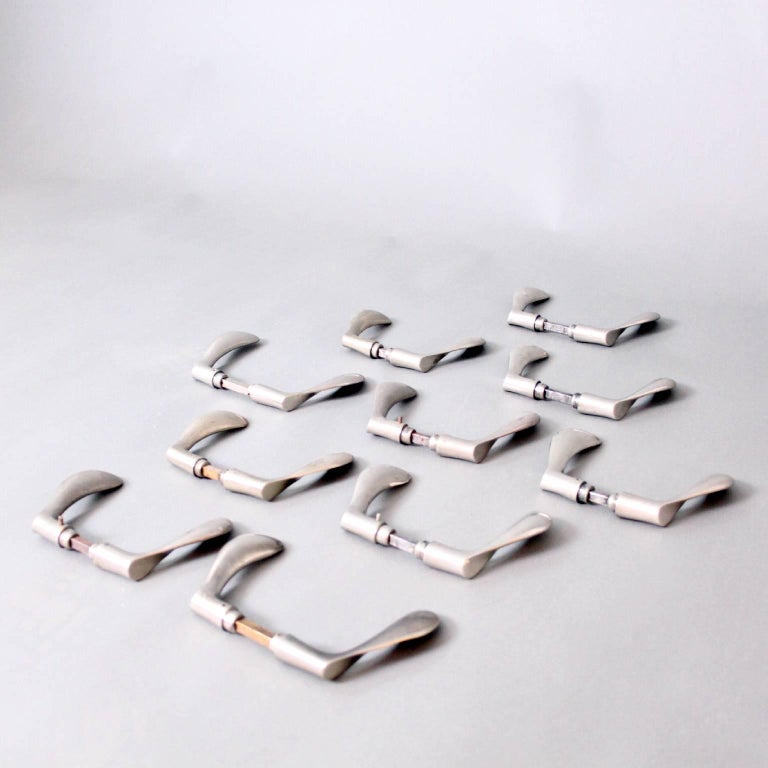 Set of Ten NickelPlated Brass Door Handles by Arne Jacobsen For Sale