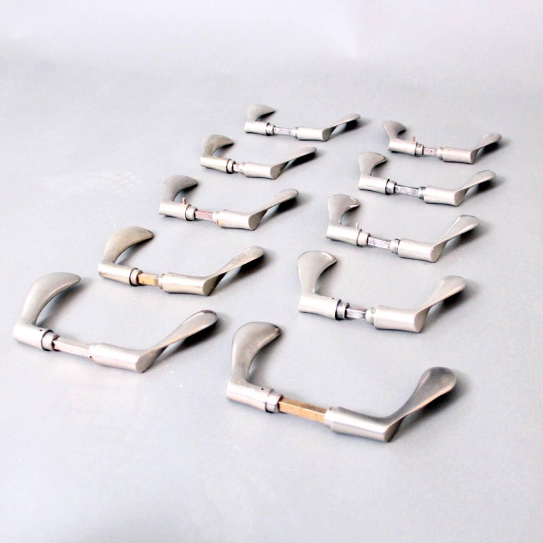 Set of Ten NickelPlated Brass Door Handles by Arne Jacobsen For Sale