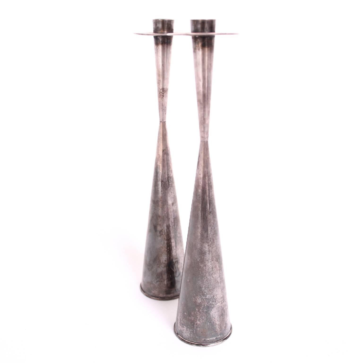 Finnish Pair of Tapio Wirkkala Silver Candlesticks 1950s For Sale
