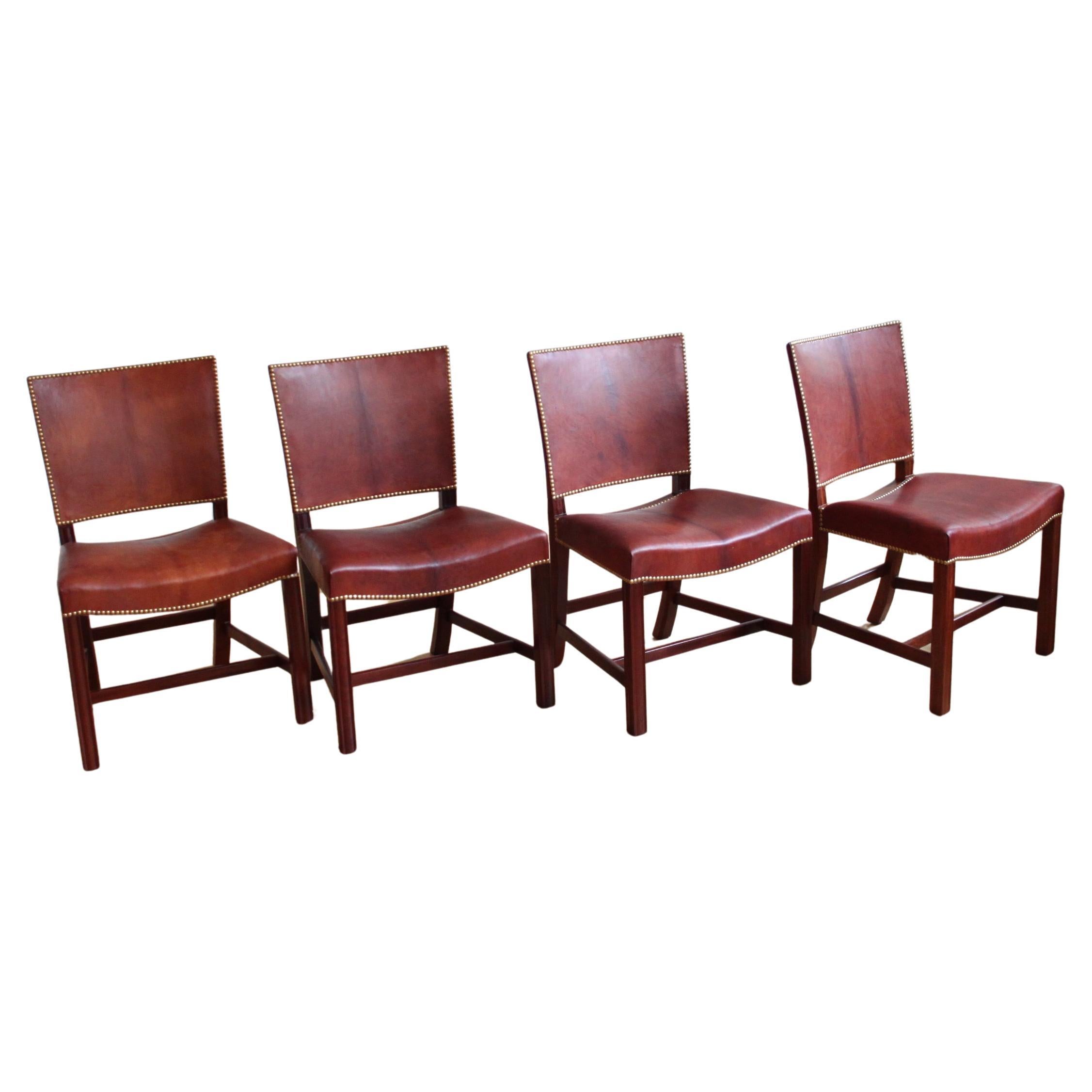 Set of Four Klint Red Chairs, Rud Rasmussen, Niger Leather and Mahogany
