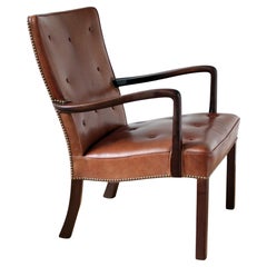 Scandinavian Modern Lounge Chair, Jacob Kjær, Mahogany and Niger Leather