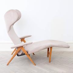 Original H.W. Klein Chaise Longue Chair in Teak and Fabric