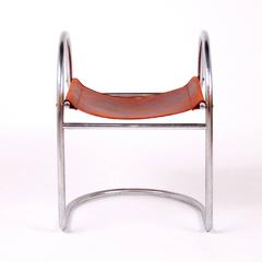 Mogens Lassen Very Rare Prototype Stool in Original Leather and Tubular Steel