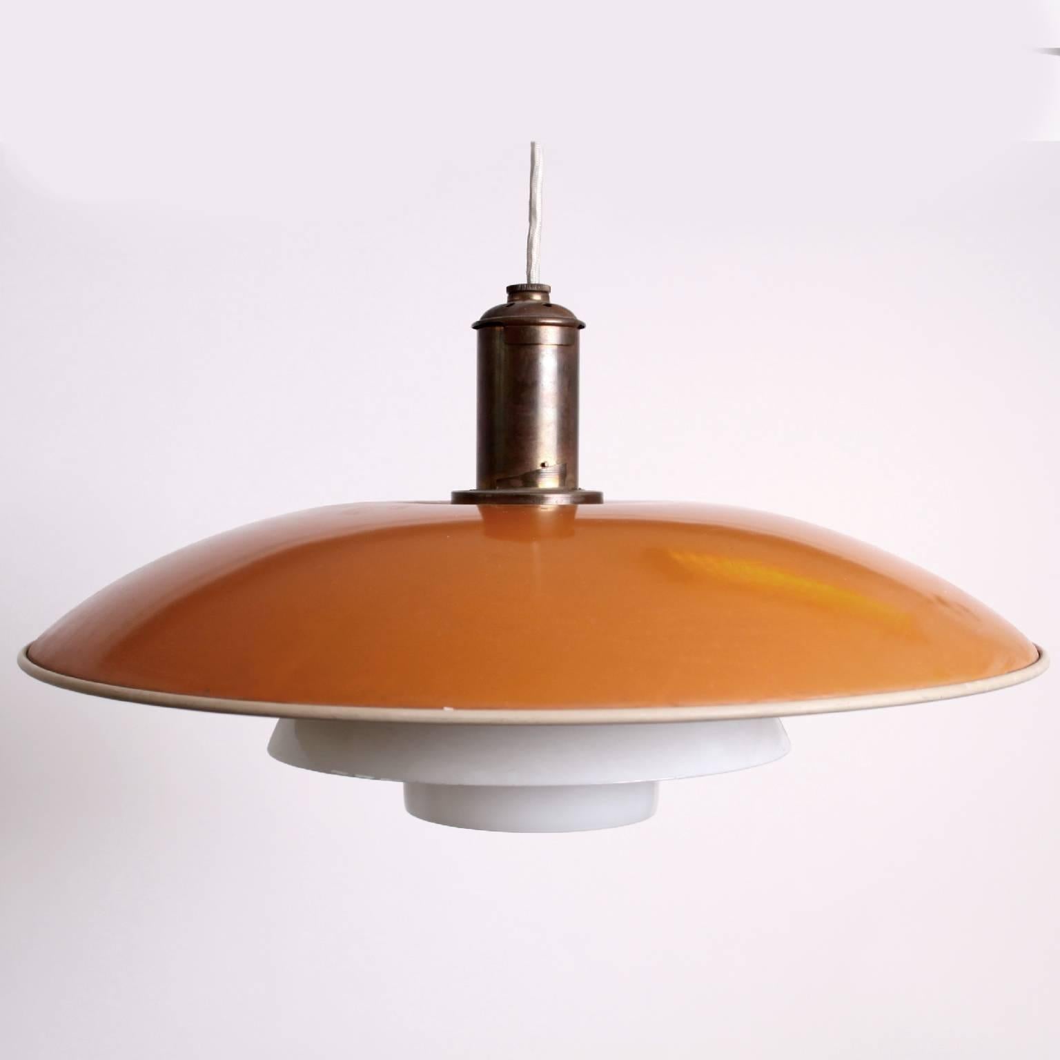 Mid-Century Modern Poul Henningsen PH 5/4 Pendant in Yellow Enameled Metal and Opaque Glass