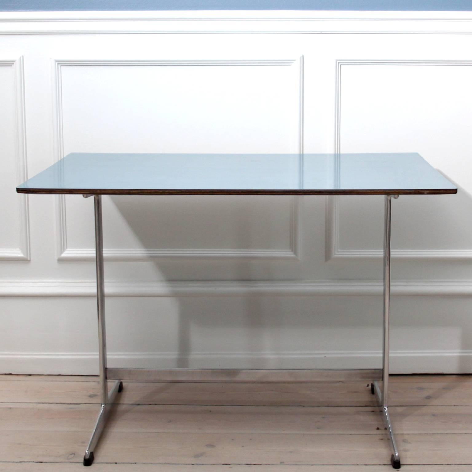 Mid-Century Modern Arne Jacobsen Table in Blue Formica for Iconic SAS Royal Hotel, 1950's
