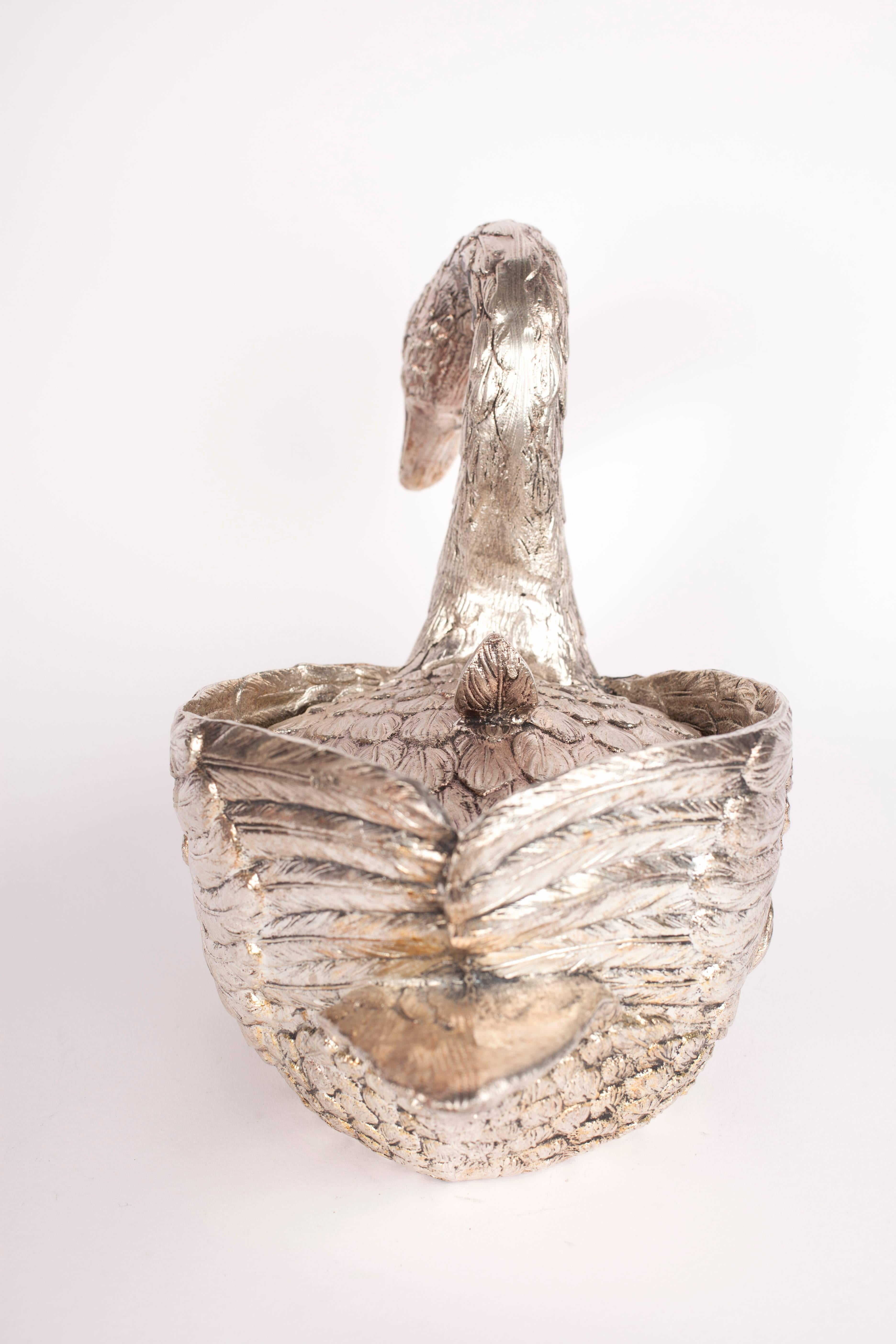 Art Deco Gorgeous Swan Ice Bucket by Mauro Manetti For Sale