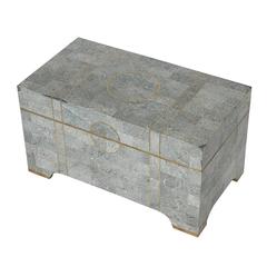 Maitland-Smith Gray and Brass Tessellated Stone Box