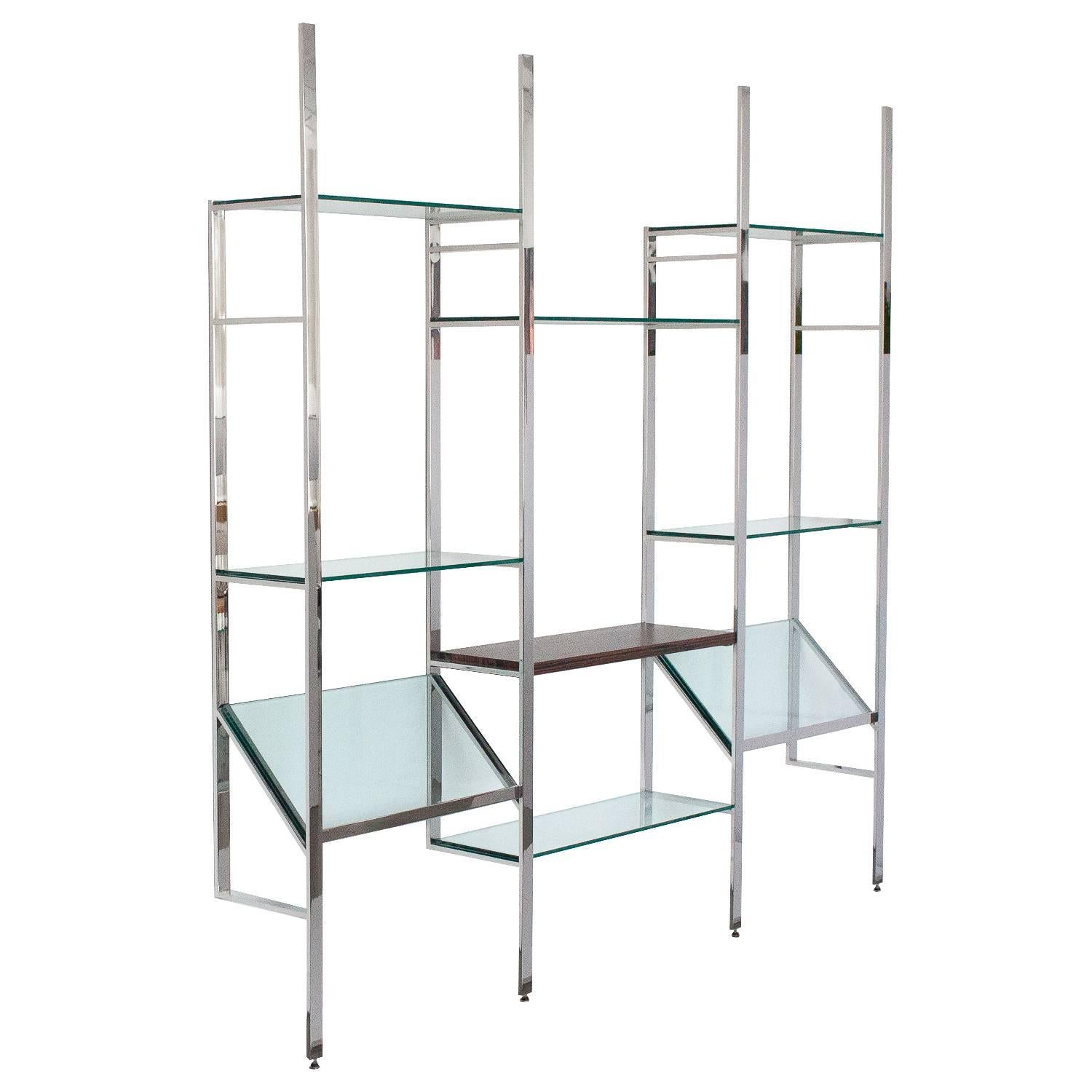 Milo Baughman Chrome and Glass WallMounted Shelving System at 1stDibs