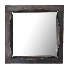 Brutalist Sculpted Raw Steel Square Wall Mirror