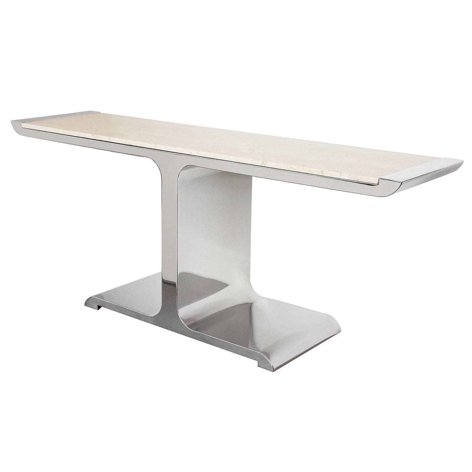 Brueton Polished Steel And Travertine Eagle Console Table At Stdibs - brueton polished steel and travertine eagle console table at stdibs -
