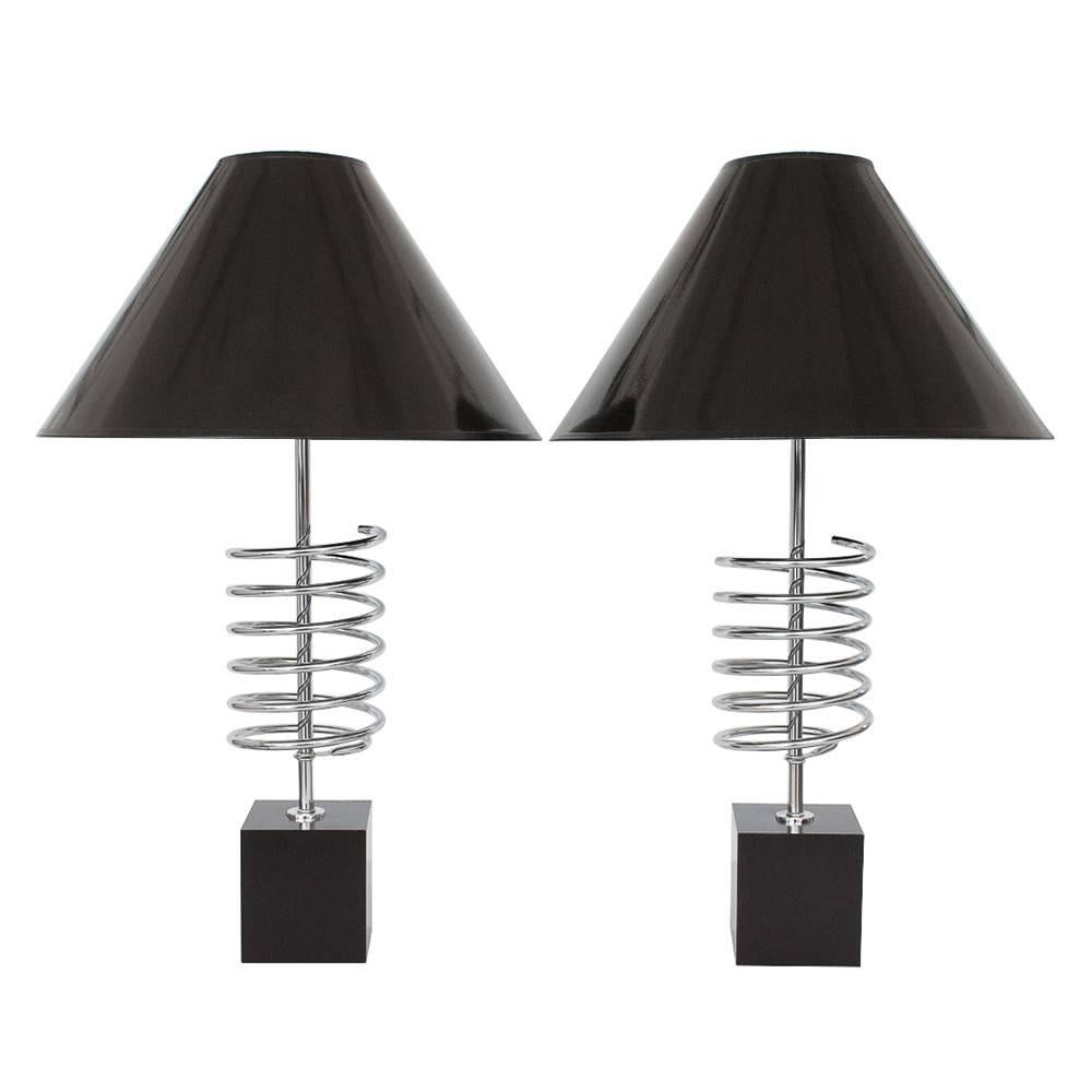 Pair of Laurel Chrome Spring Coil Table Lamps