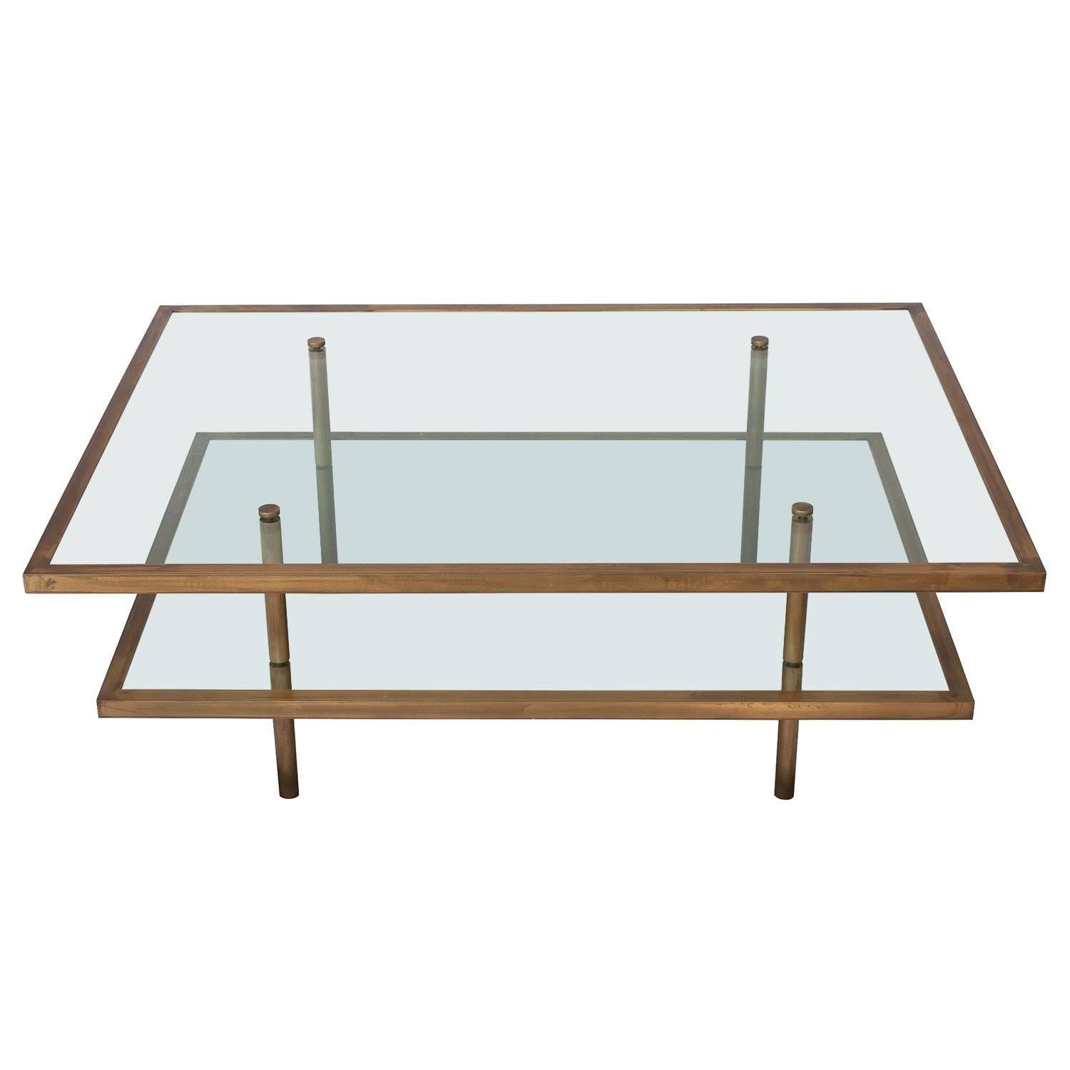 French Bronze and Glass Two-Tier Coffee Table