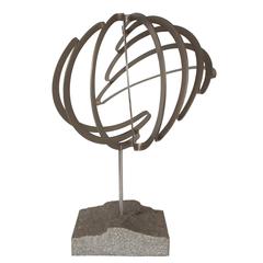 Abstract Steel Ribbon Sphere Sculpture with Granite Base