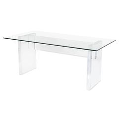 Karl Springer Style Thick Lucite Desk or Dining Table