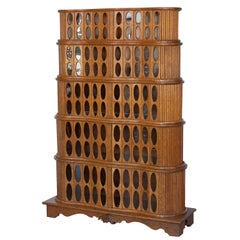 Unique 1930s Sculptural Stacked Oak Tambour Curio Cabinet