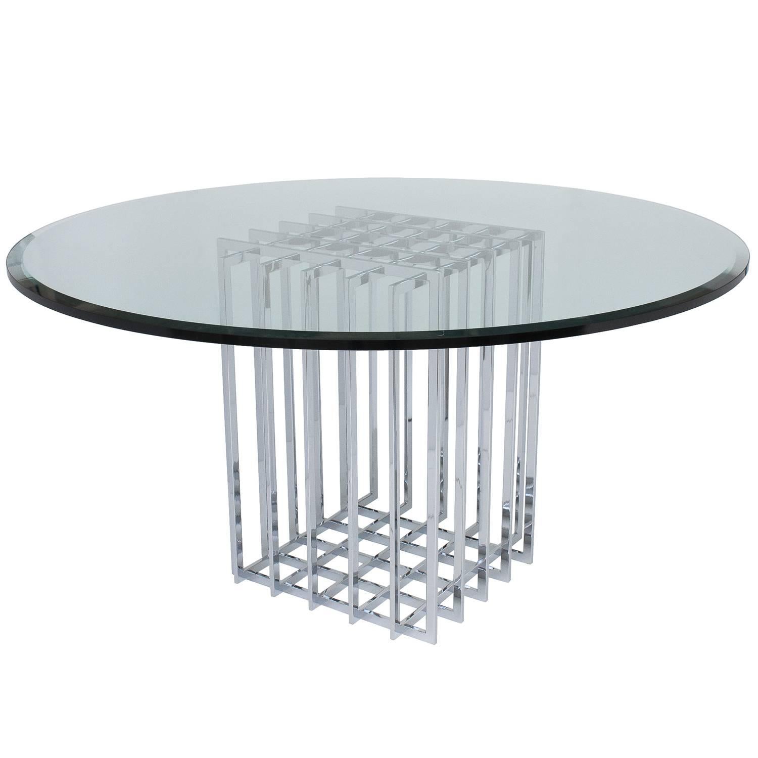 Pierre Cardin Chrome Cage Form Pedestal Dining Table