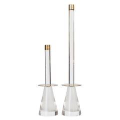 Pair of Lucite and Brass Candlesticks