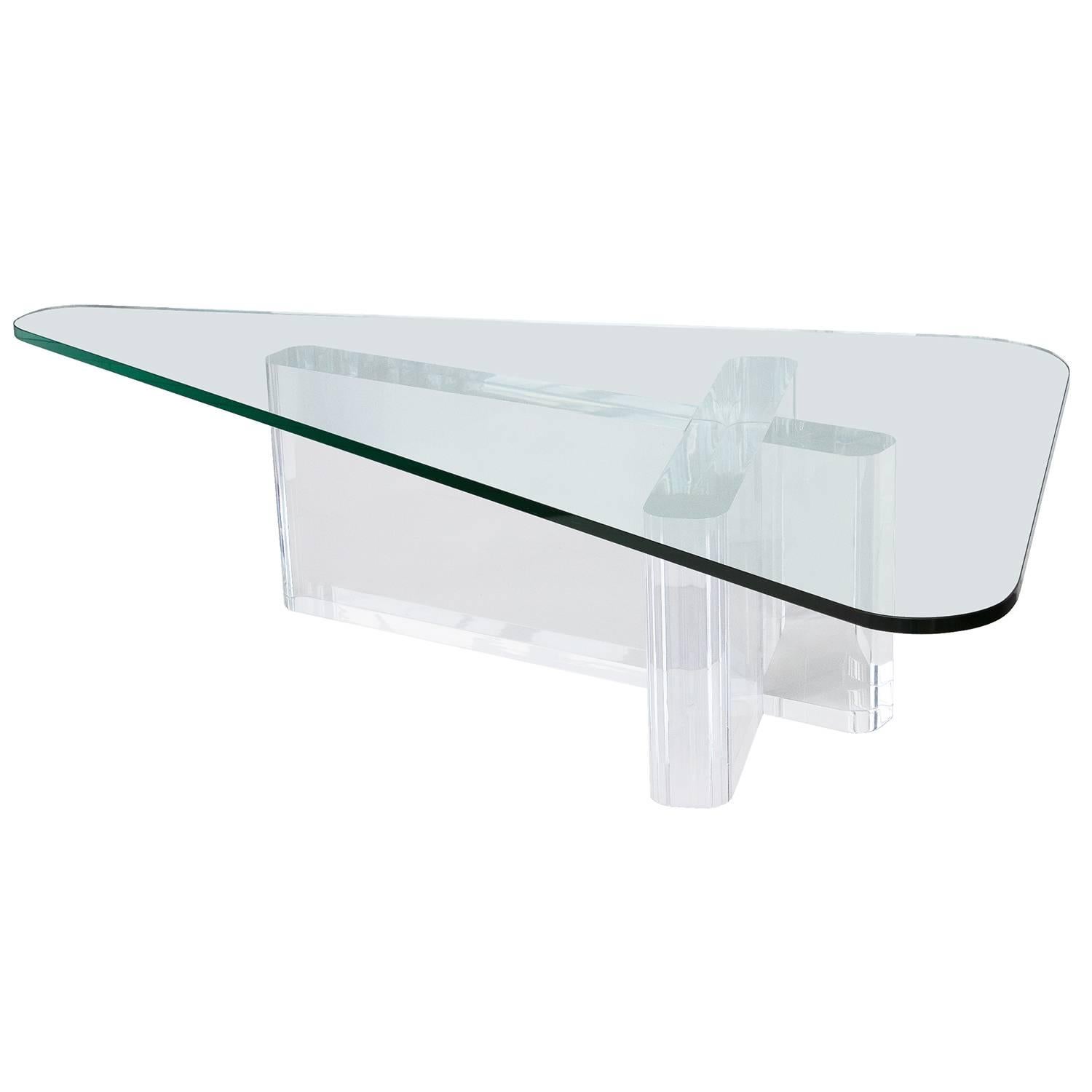 Lucite Coffee Table by Lion in Frost with Triangular Glass Top
