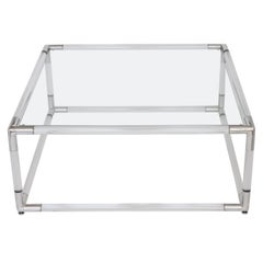 Lucite and Aluminium Square Coffee Table with Glass Top
