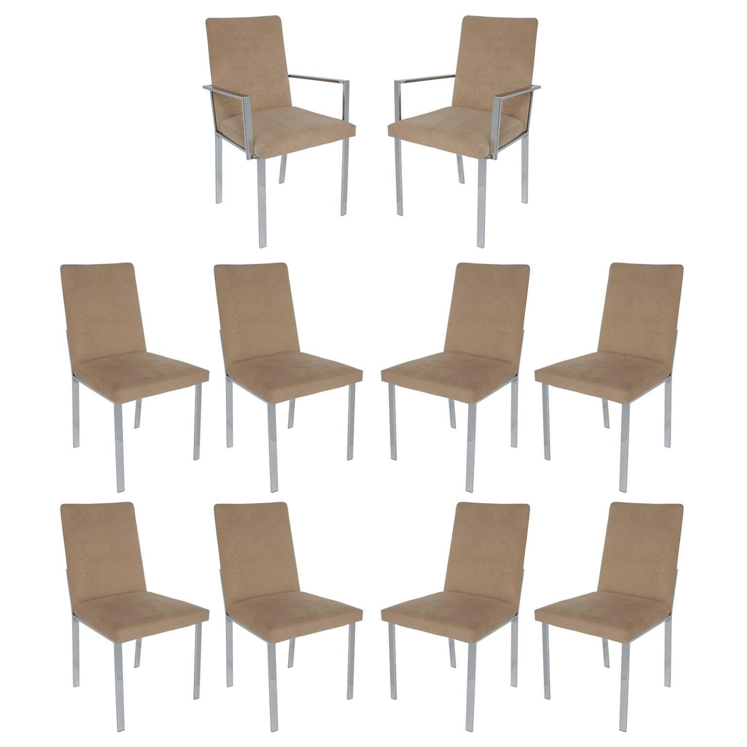 Set of Ten Chrome Milo Baughman Style Dining Chairs
