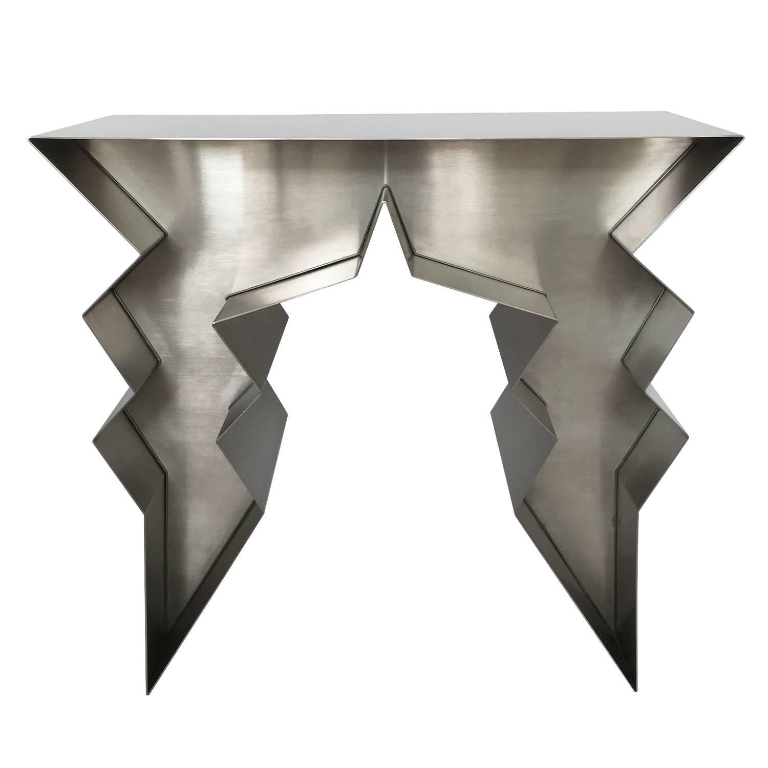 Stainless Steel Lightning Bolt Sculptural Console Table