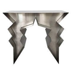 Retro Stainless Steel Lightning Bolt Sculptural Console Table