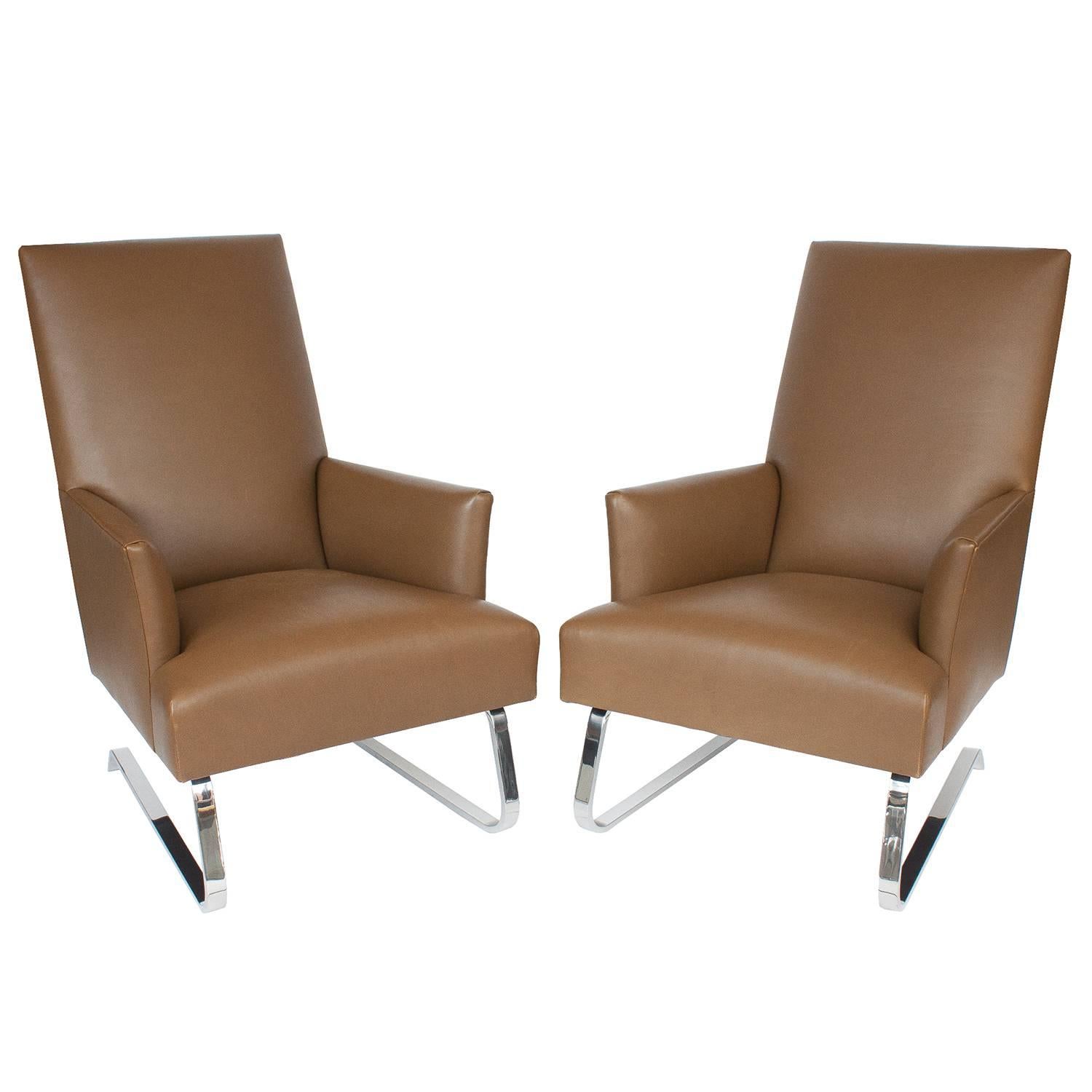 Pair of Donghia Leather Odeon Lounge Chairs