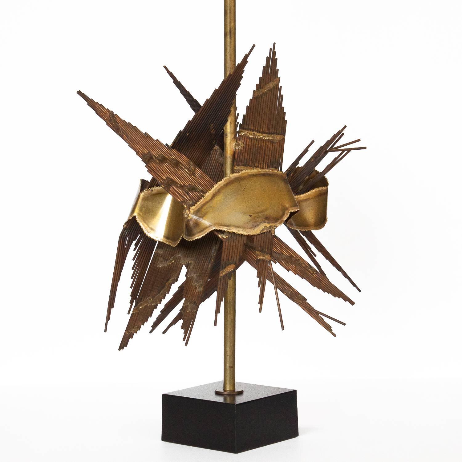 Brass Brutalist Metal Table Lamp by Tom Greene