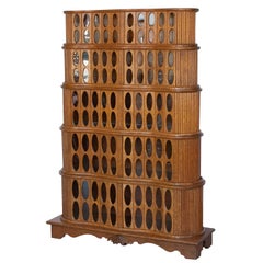 Used Unique 1930s Sculptural Stacked Oak Tambour Curio Cabinet