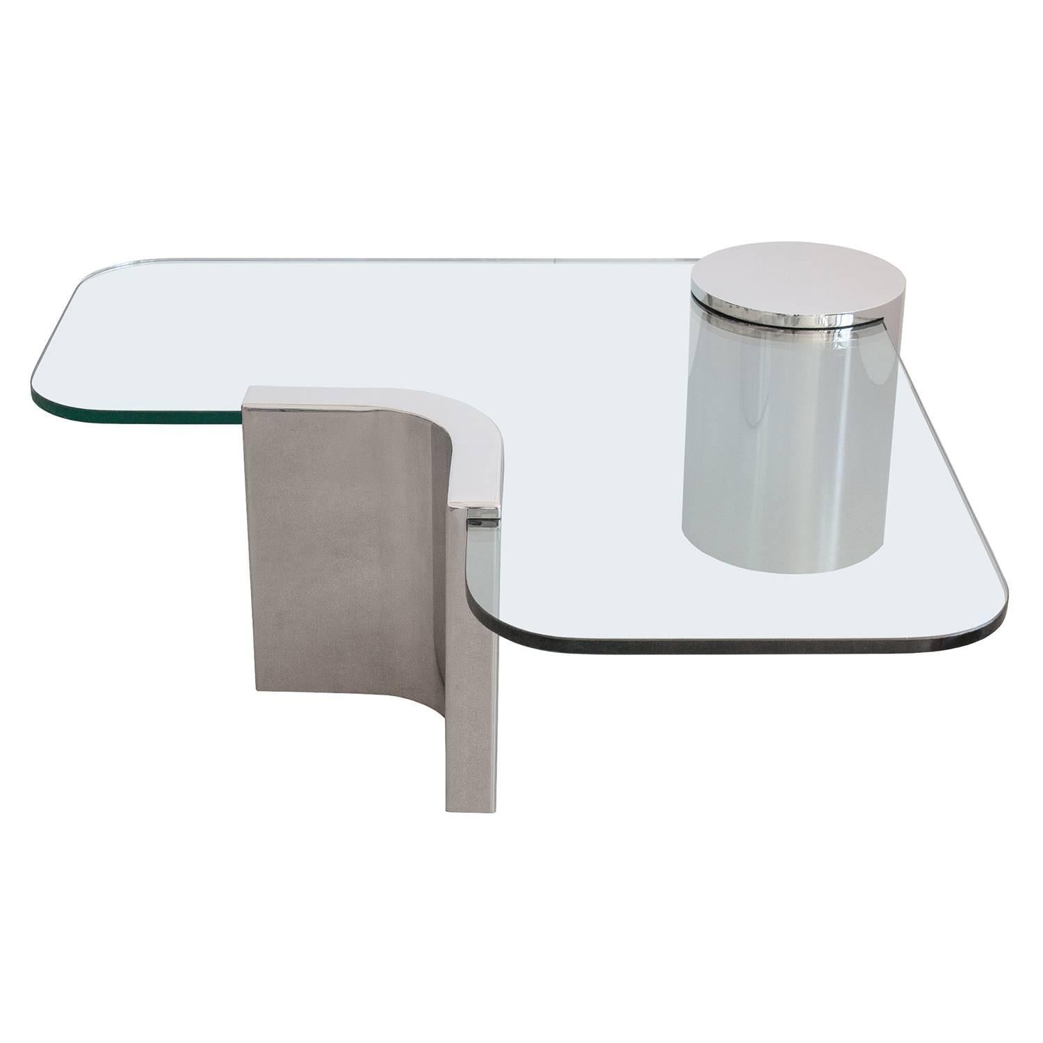 Polished Steel and Glass Cantilever Coffee Table