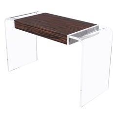 Macassar Ebony Lucite Waterfall Writing Desk, Console Table