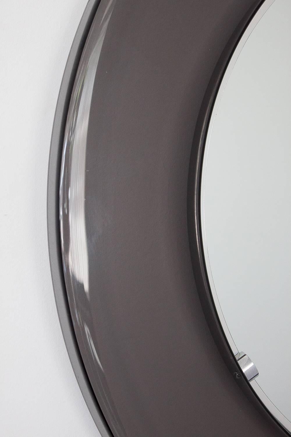 1970s, Round Smoked Lucite Framed Wall Mirror 2