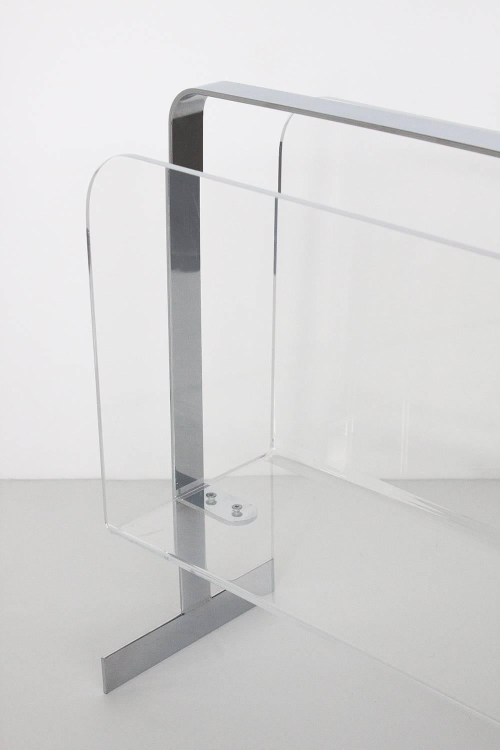 American Lucite Chrome Magazine Rack Attributed to Milo Baughman