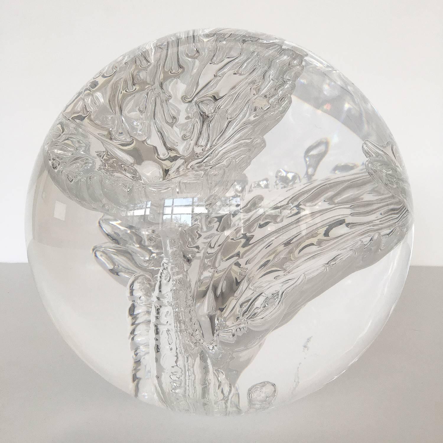 Mid-Century Modern Lucite Sphere Sculpture with Suspended Bubble Inclusions